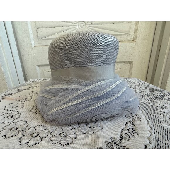 Vintage 50's Straw and Blue Tulle Womens Bucket Hat MOD Fashion - Picture 4 of 12